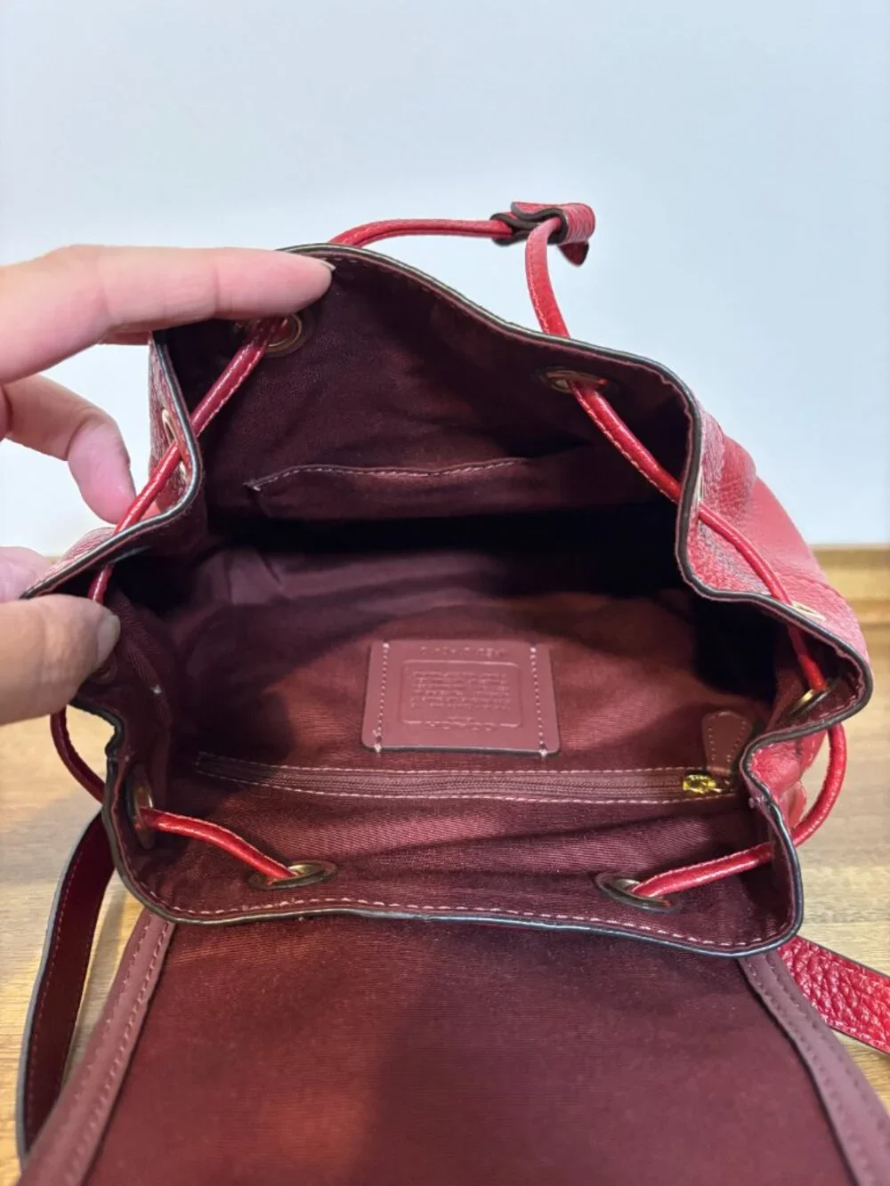 Coach Pennie 22 Red Pebbled Leather Mini Backpack